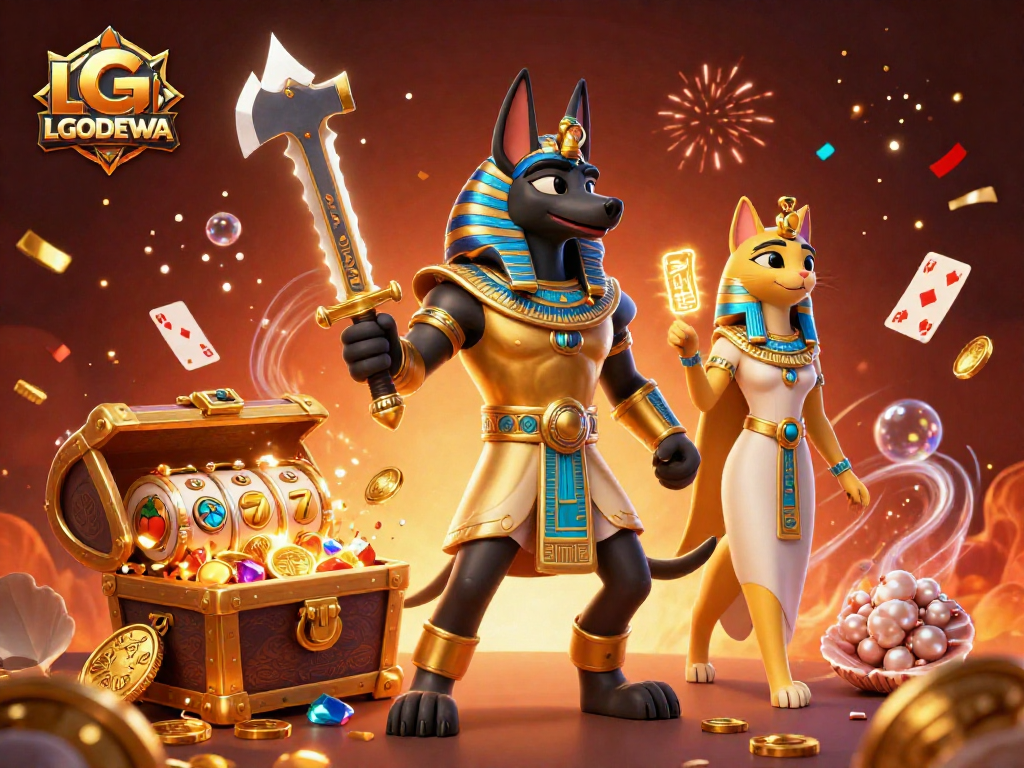 Experience thrilling gameplay with LGODEWA’s exciting slot action featuring Anubis and Bastet.