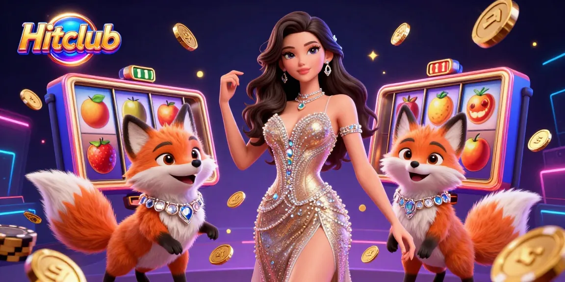 Engage in thrilling gameplay and win big at Hitclub with vibrant casino visuals of slot reels and jewels.