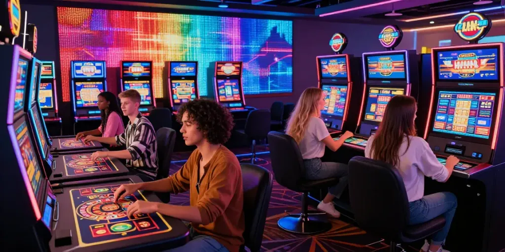 Exciting five88 online gaming scene featuring diverse players at a luxurious virtual casino