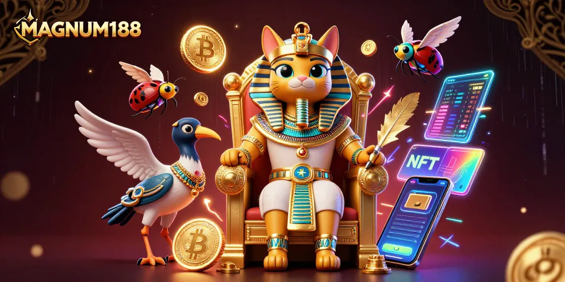 Engage with MAGNUM188's thrilling casino adventures, featuring a pharaoh cat and digital elements!