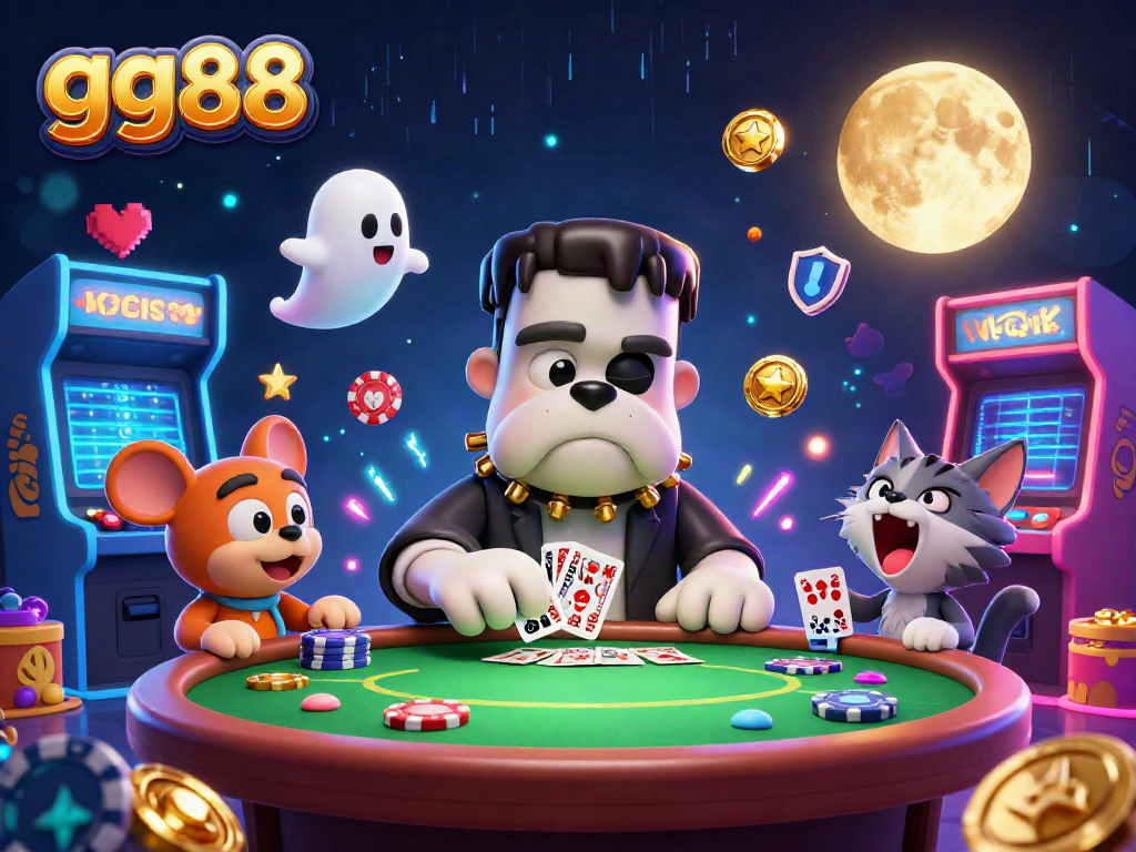 Engage with the thrilling gg88 poker scene featuring unique characters and casino elements.