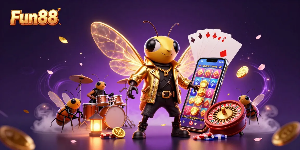 Experience the excitement of Fun88 with a vibrant 3D casino illustration featuring animated characters and dynamic gaming elements.