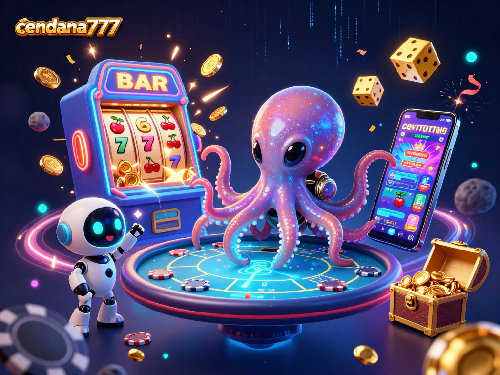 Experience thrilling gameplay with cendana777 as the alien octopus operates a holographic poker table
