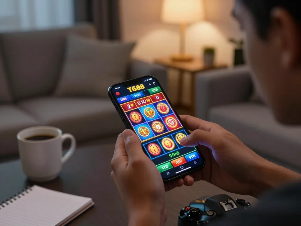 Player engaging in an exciting gaming session on the TG88 app while planning strategies and enjoying a cozy environment.