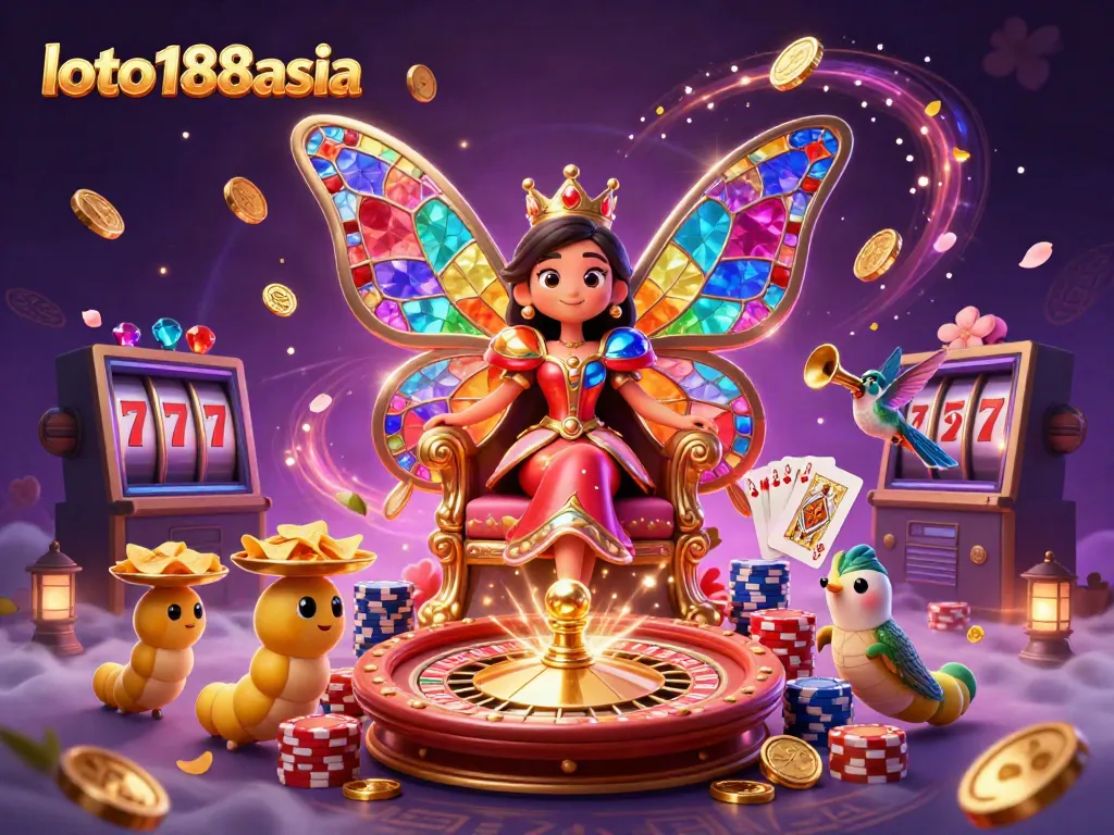 Experience the excitement with loto188asia through vibrant casino elements in a magical scene.