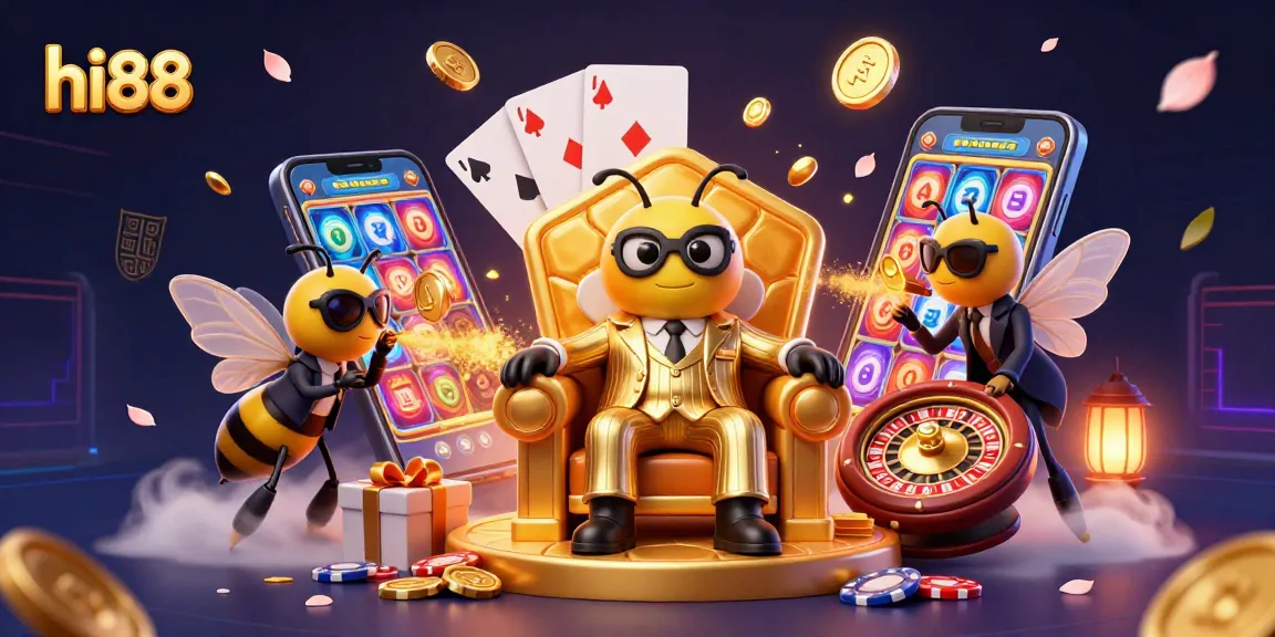 Engage with hi88's casino action featuring a dynamic bumblebee mob boss and vibrant gaming elements.
