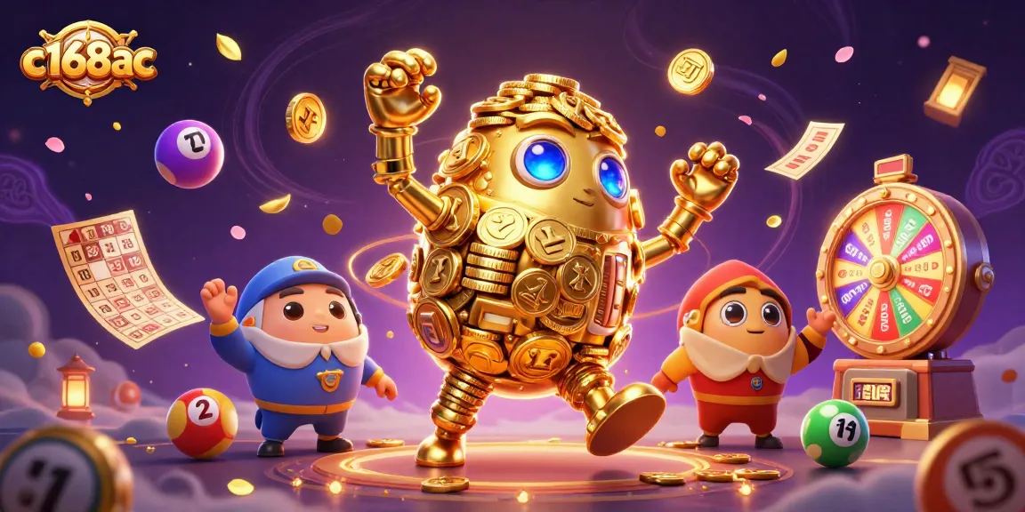 Experience the magical fun of c168ac with animated lottery elements and a golden golem in a vibrant casino scene.