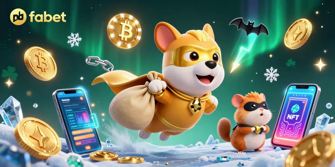 Engage with fabet's thrilling casino atmosphere featuring a superhero dog and hamster, flying through a vibrant gaming landscape.