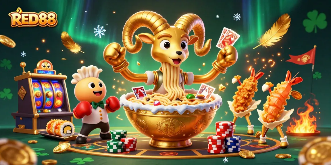 Experience the exciting energy of RED88 with a vibrant casino illustration featuring animated characters.