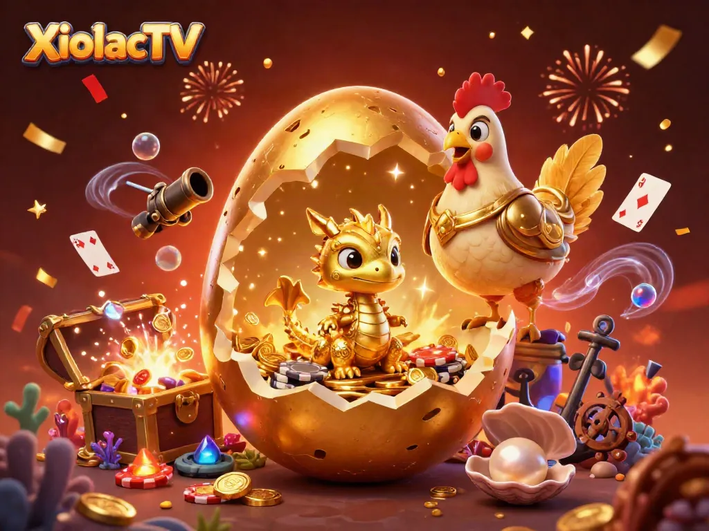 XoilacTV showcases a dynamic scene of a golden dragon with poker chips, representing a thrilling gambling experience