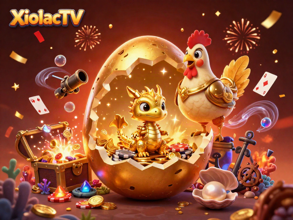 XoilacTV showcases a dynamic scene of a golden dragon with poker chips, representing a thrilling gambling experience