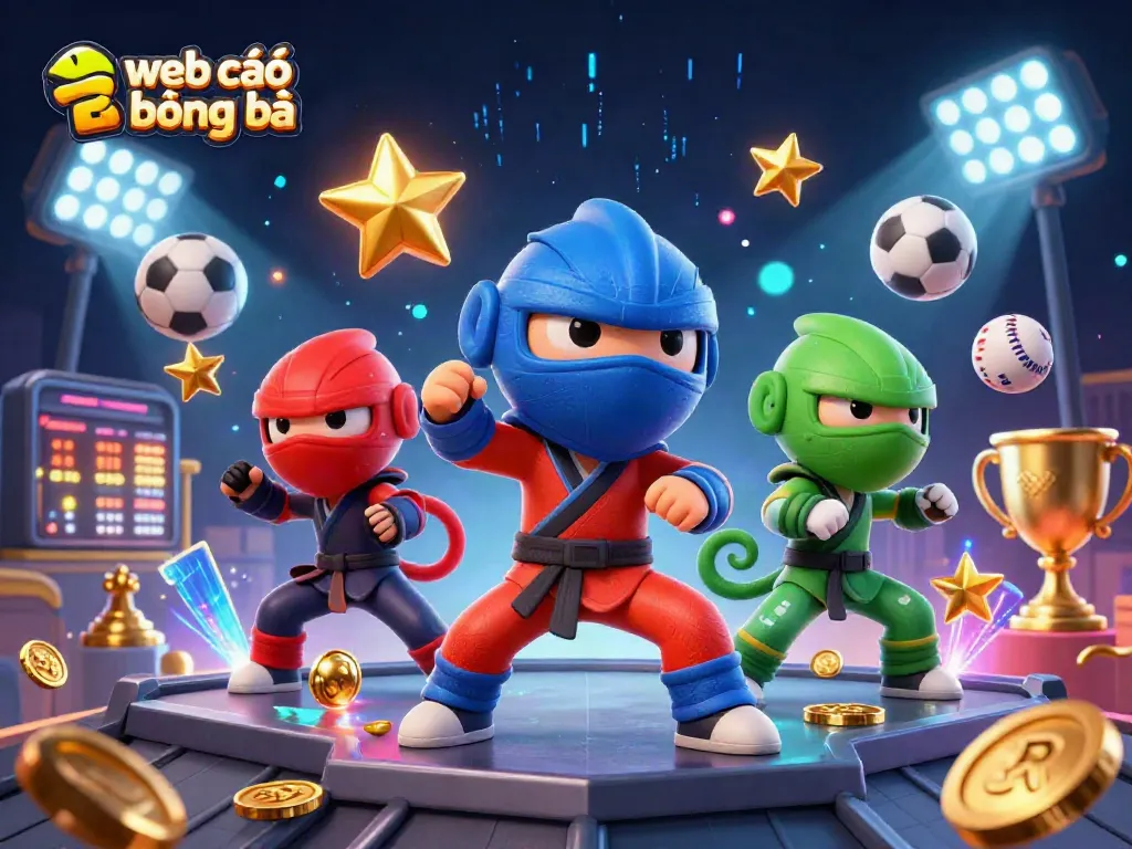 Tham gia web cá độ bóng đá với đội ninja tắc kè đồng bộ, đang thực hiện các động tác võ thuật trên sân thượng.