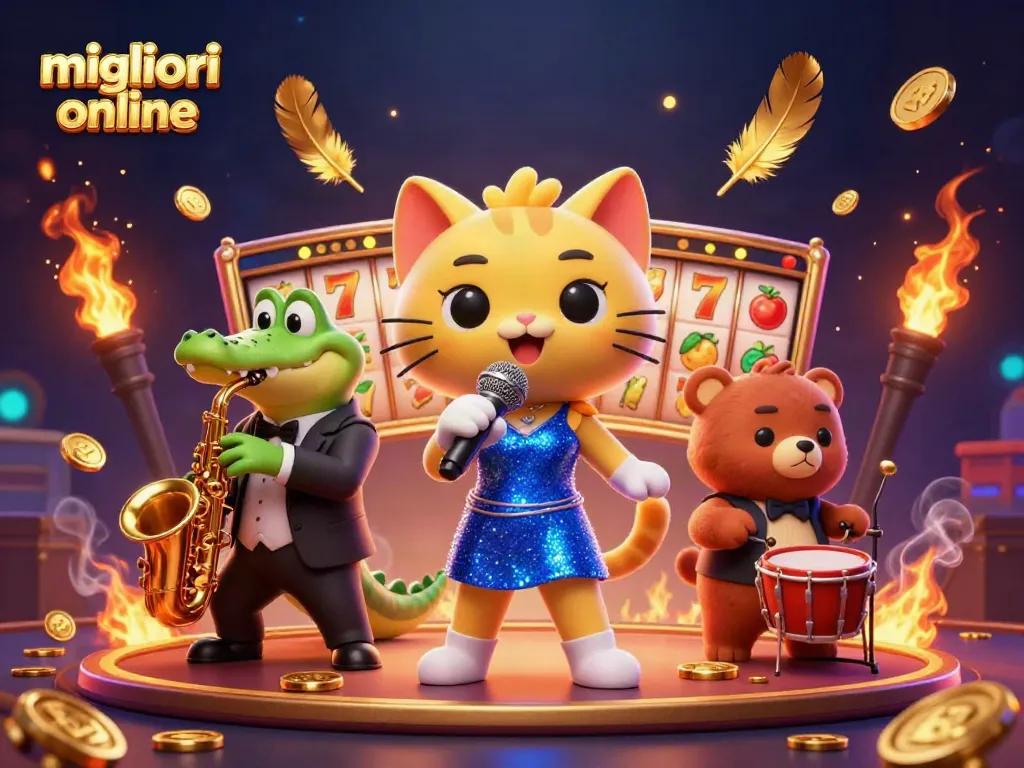 I migliori casino online offrono giochi innovativi con rulli, jackpot e slot, rappresentati da un gatto jazz mentre canta.