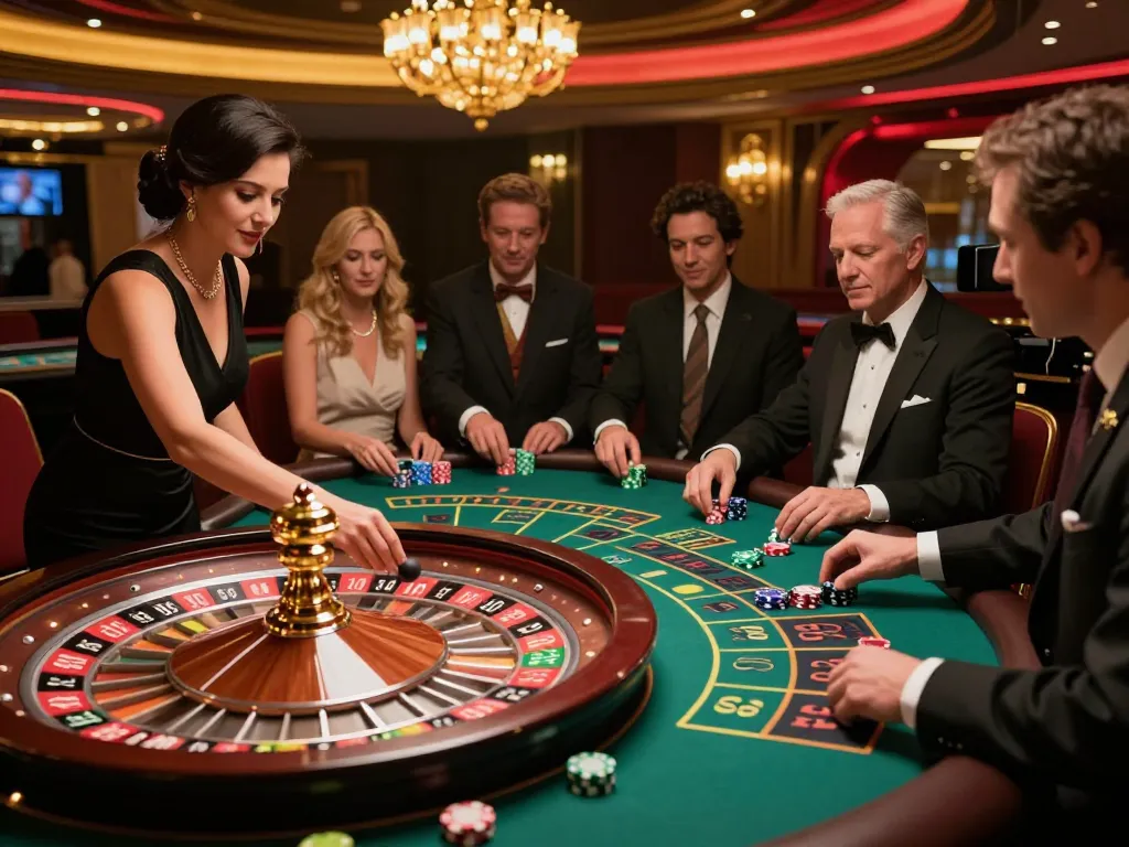Watch players place bets on the fabet roulette table with dynamic action in a vibrant casino scene.