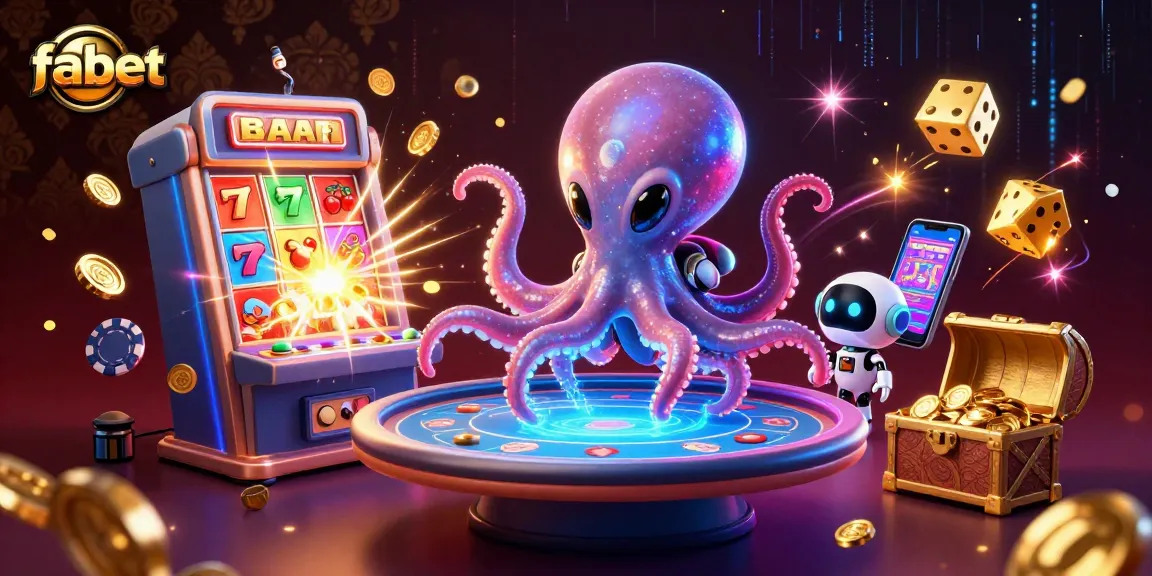 Experience fabet’s vibrant gaming universe with a 3D octopus at a poker table and cosmic jackpots.