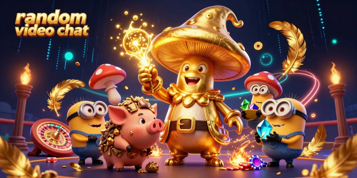 Engage in random video chat with live casino elements and 3D characters in a colorful scene.