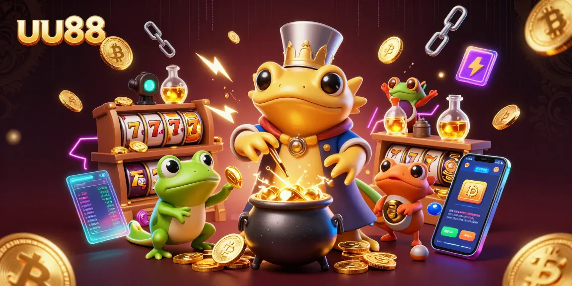 Experience uu88's thrilling gaming with vibrant characters and glowing crypto elements in a captivating scene.