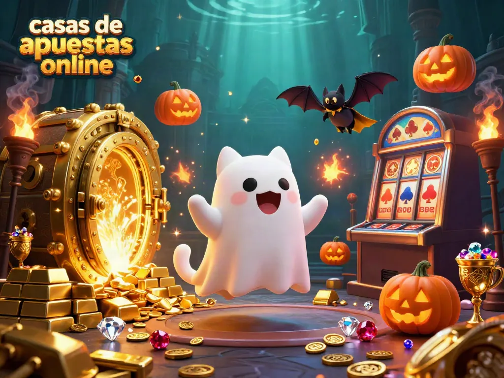 Apuesta en casas de apuestas online con un gato fantasma y su compañero murciélago en un casino encantado.