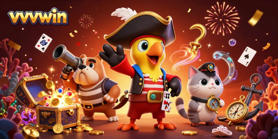 Experience thrilling gameplay with vvvwin as a parrot captain leads fierce adventures in an exciting casino-themed scene.