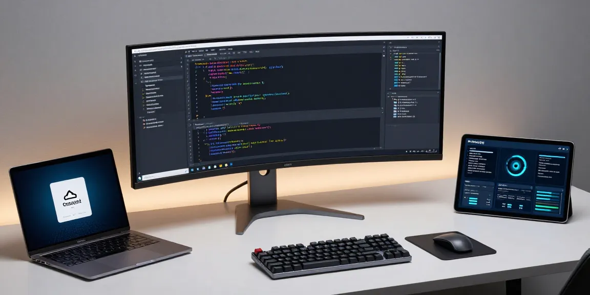 MB66 software development workspace featuring coding, cloud computing, and cybersecurity tools in use.