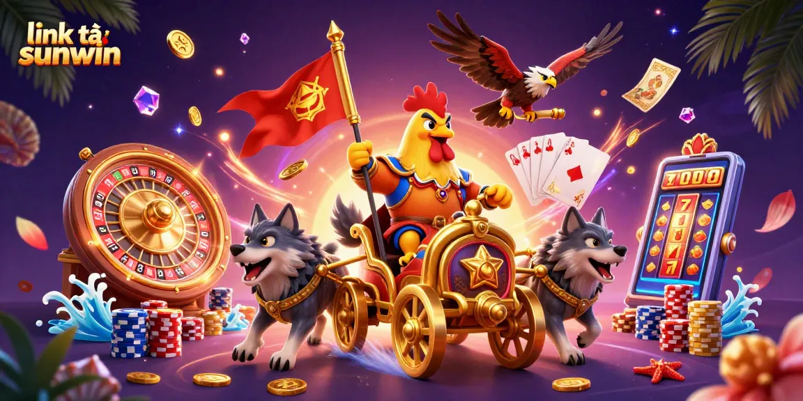 Experience the excitement of link tải sunwin featuring a rooster warlord amidst a vibrant casino scene.