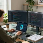 Clawdbot mac workspace with developer coding and integrating tools in a bright, modern office environment.
