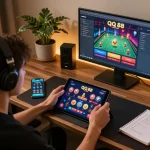 Engaging in online gaming with QQ 88 on a tablet, showcasing interactive features and a cozy setup