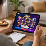 Person enjoying casino games on a tablet with the 78win interface in a cozy home setting.