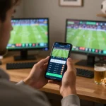 Sports betting on 789bet app while watching live football, capturing excitement and engagement.