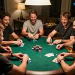 I giocatori si divertono durante una emozionante serata di poker a casa mentre strategizzano con le opzioni dei bookmaker non AAMS in gioco