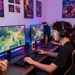 Engaged player enjoying autowin88 online gaming experience with modern setup.