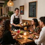 Guests enjoying vibrant dishes at Pokerseri restaurant, showcasing ambiance and culinary delights.