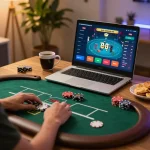 Engaging with f8betz online poker game in a cozy home office setting.