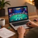 Engaging gameplay on llwin online blackjack as player analyzes strategy notes