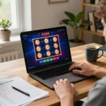 Engaging gameplay at GG88 online casino interface with strategic notes and warm home setting.
