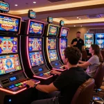 Engaging players celebrating wins on Demo Slot machines in a luxurious casino atmosphere.