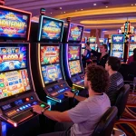 Players enjoying the thrilling experience at vegasslot77 slot machines in a dazzling Las Vegas casino.