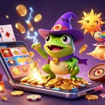 Explore game strategies at OPEN88 with a vibrant scene of a frog wizard and chameleon amidst golden coins.