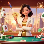 Engage in thrilling card games with soikeoso1 as a glamorous Asian professional showcases her skill.