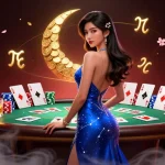 Experience the thrill of Sunwin with an elegant casino night showcasing poker tables, vibrant chips, and mystical elements