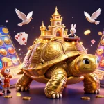 S8 players enjoy thrilling gaming experiences with golden tortoise and rabbit dealer surrounded by coins and games