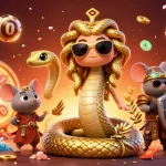Engage with lottery 92 gameplay as vibrant balls and prizes explode around Medusa and companions.