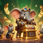 Experience exciting games at RR88 with a steampunk elephant, golden slot machines, and rich casino elements.