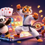 Experience the thrill of crickex exchange with a vivid 3D illustration of a kung fu tiger, panda, and monkey amid vibrant casino elements.