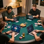 LGO GOAL engaging online poker game setup showcasing players concentrating on virtual cards and chips.