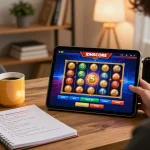 IDNSCORE RESMI casino player engaging with mobile app for thrilling gambling experience filled with strategic insights.