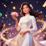 SUNWIN COM showcases an energetic 3D illustration featuring vibrant lottery elements and an elegant character in a casino setting.