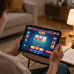 Engaging in online casino gaming on rr88, showcasing strategic gameplay at home