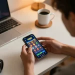 Engaging gameplay on IDCASH 88 mobile casino, showcasing slots in action with stylish setup