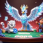 Engage with KK55's thrilling world as the ice phoenix and snow leopard bring casino excitement to life.